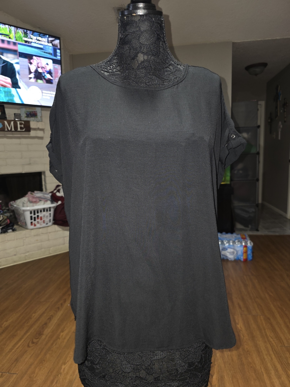 Maurices Black Short-Sleeve Roll-Tab Blouse
